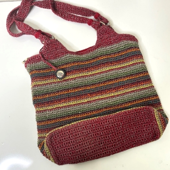 🌈The SaK Multi Color Crochet Boho Large Shoulder Handbag Red blue green Bag - Picture 2 of 15